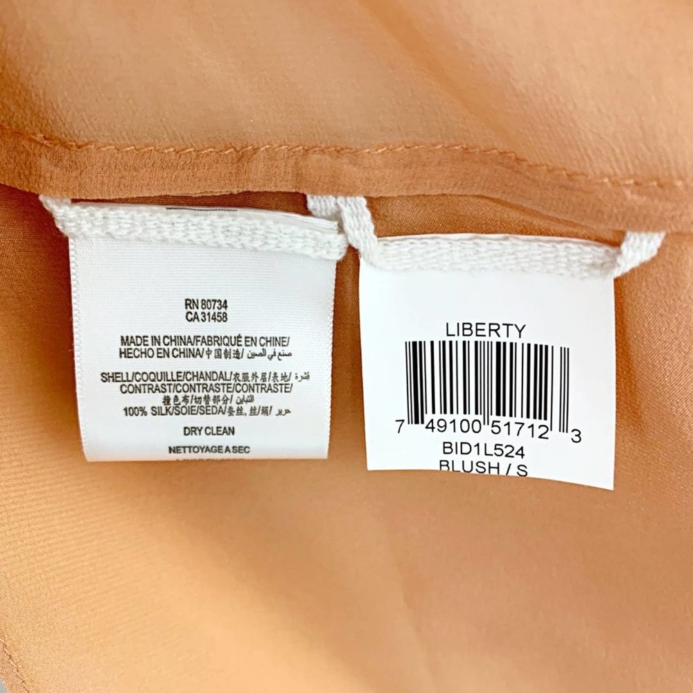 BCBGMAXAZRIA Liberty Split-Neck High-Low Silk Blouse in Blush - Picture 6 of 7